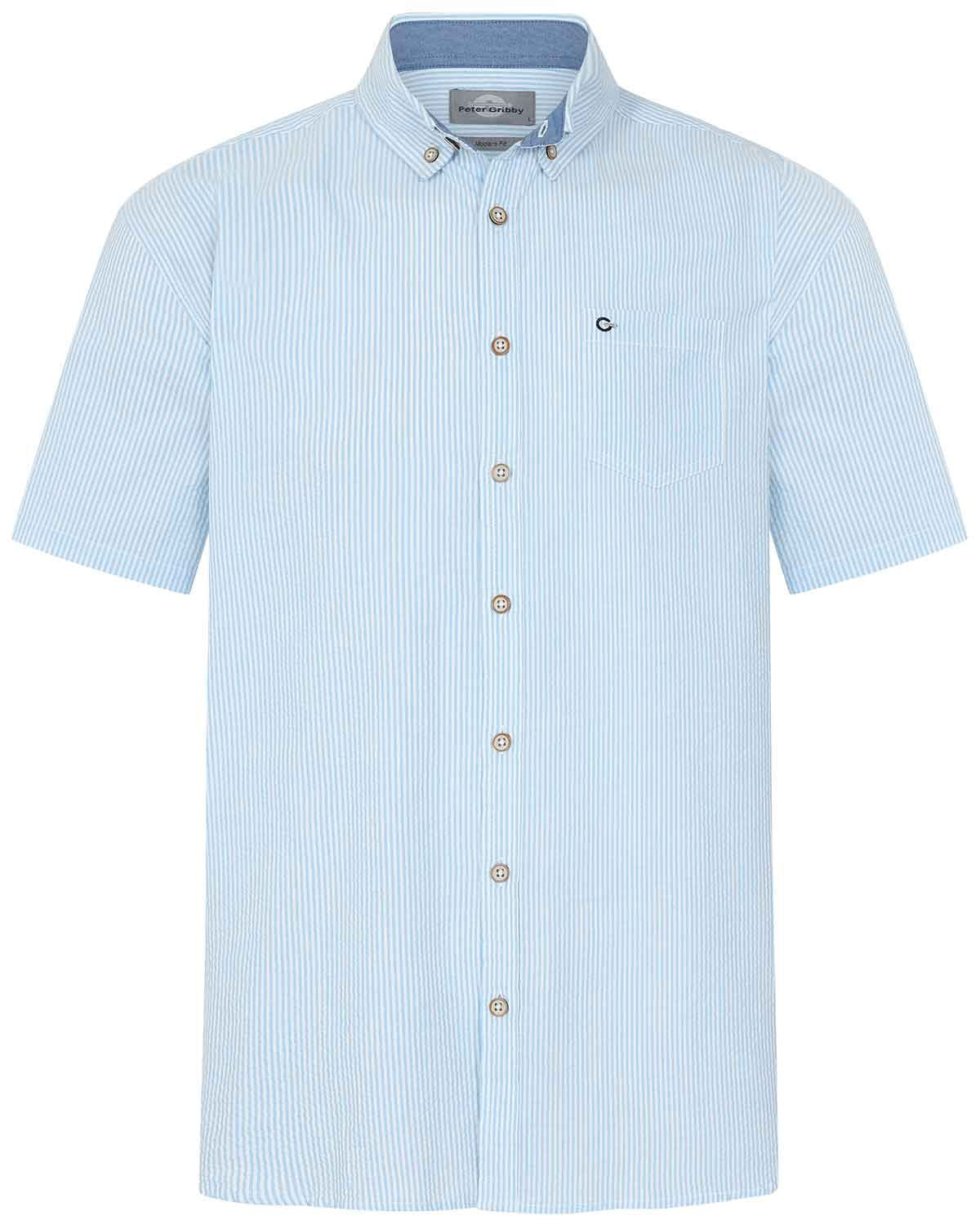 Ludlow Mens Short Sleeve Seersucker Striped Shirt  - Image 2 - Country Collection