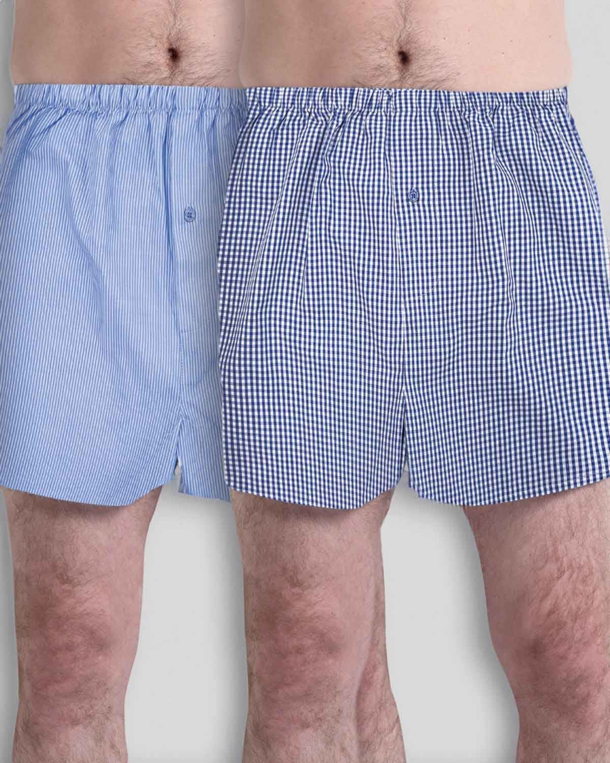 Mens Pure Cotton Boxer Shorts - Blue - Country Collection