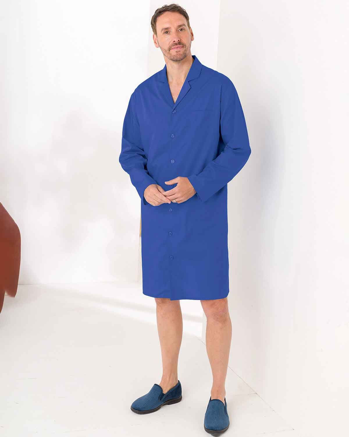 Mens Hugo Pure Cotton Long Sleeved Nightshirt - Navy Poplin - Country Collection