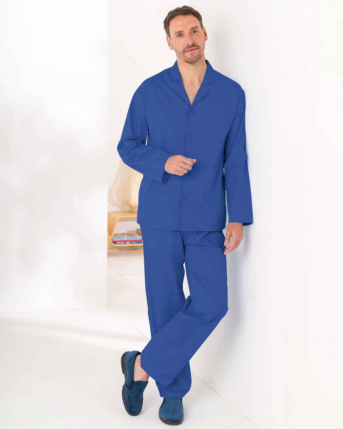 Mens Hugo Pure Cotton Long Sleeved Pyjama - Navy Poplin - Country Collection