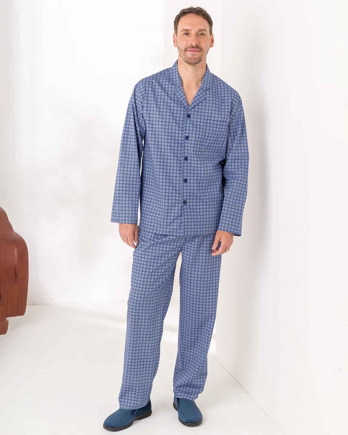 Mens Raymond Pure Cotton Long Sleeved Pyjama - Blue - Country Collection