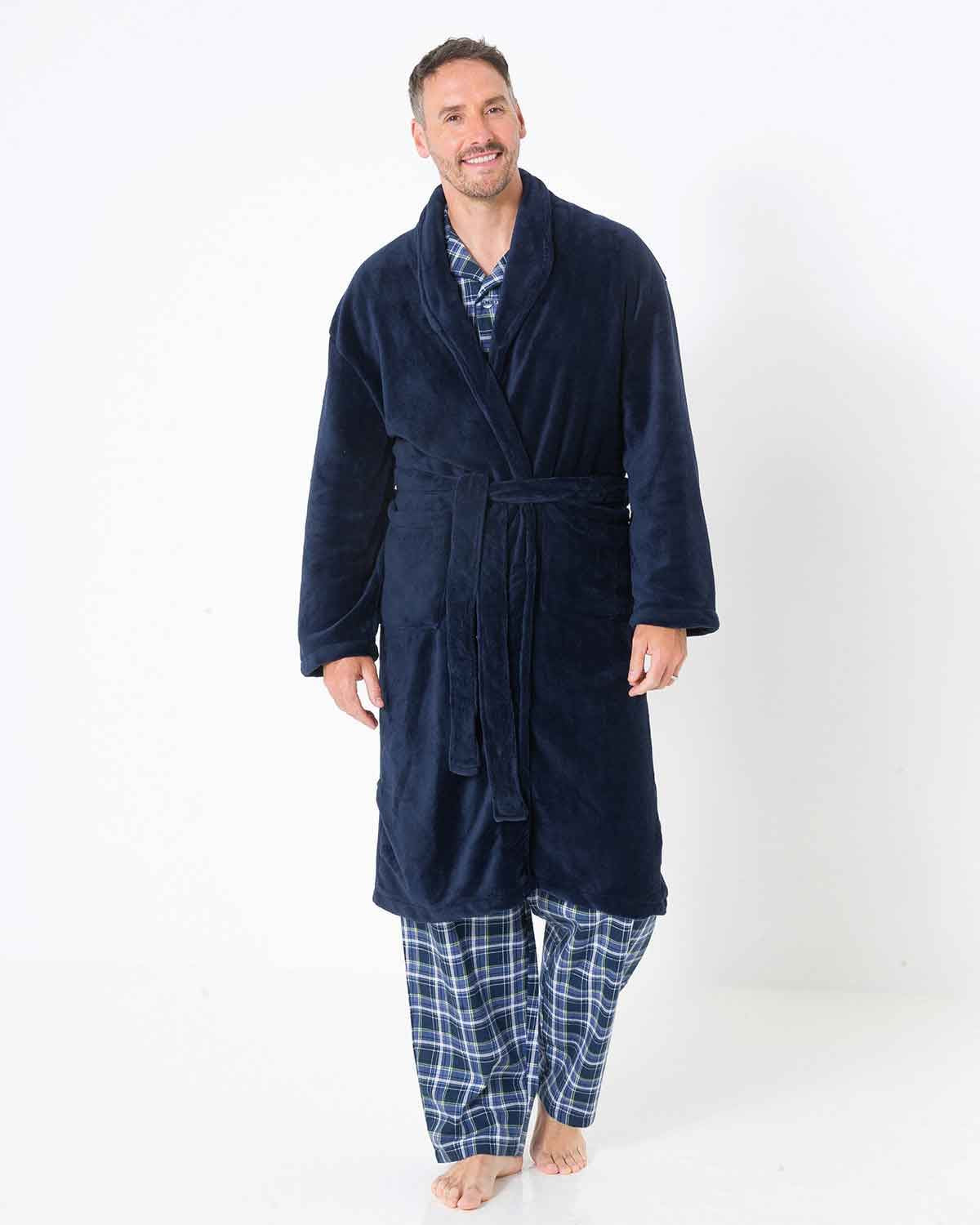 George Navy Fleece Dressing Gown - Navy - Country Collection
