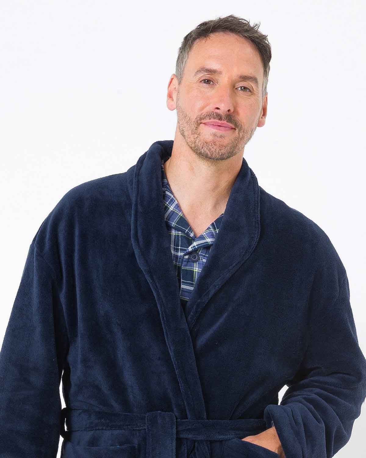George Navy Fleece Dressing Gown - Image 2 - Country Collection