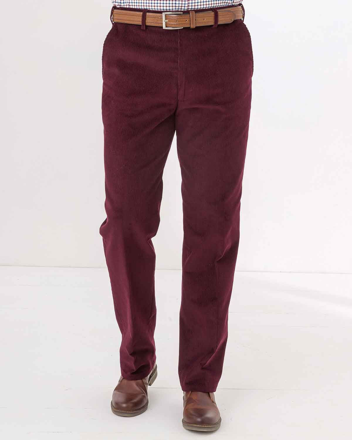 Expandaband Needlecord Trousers - Claret - Country Collection