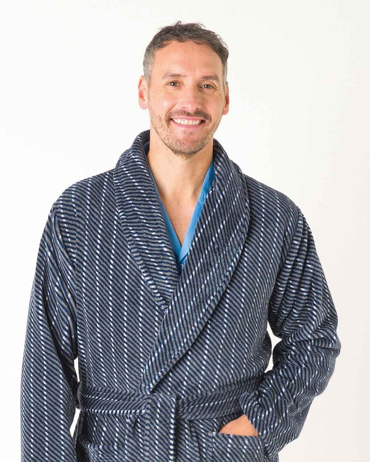 Mens Adam Slenderella Striped Fleece Dressing Gown - Image 2 - Country Collection