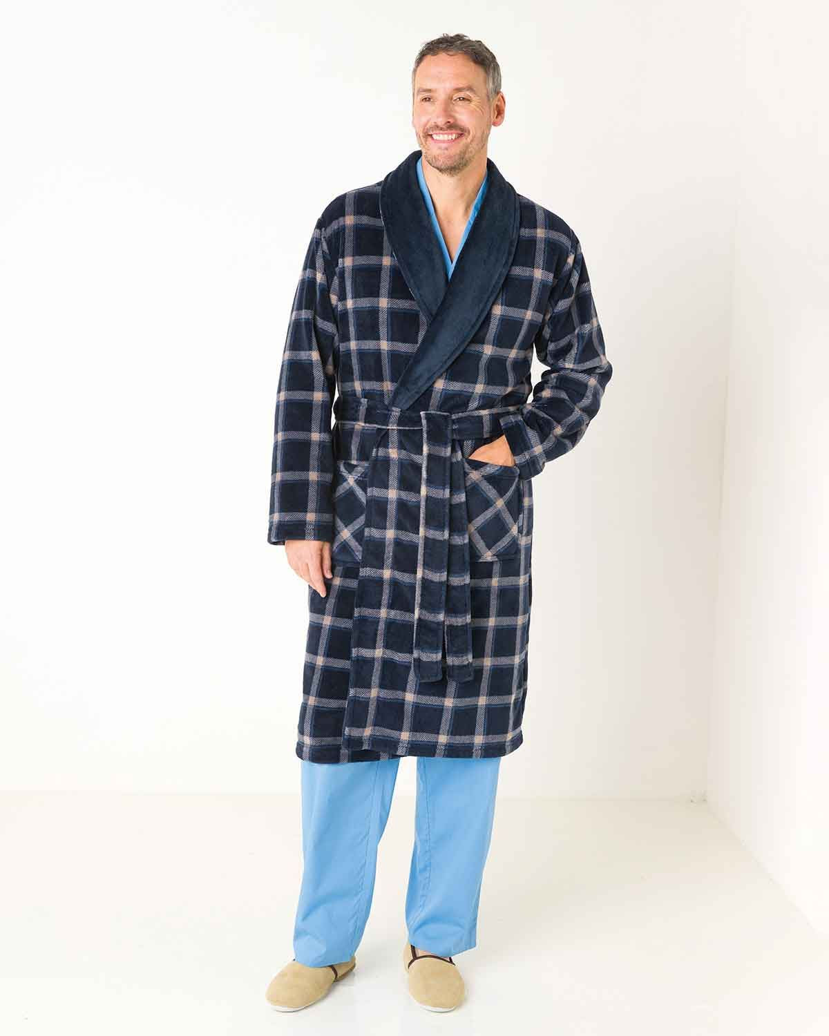 Mens Joe Slenderella Checked Fleece Dressing Gown - Country Collection