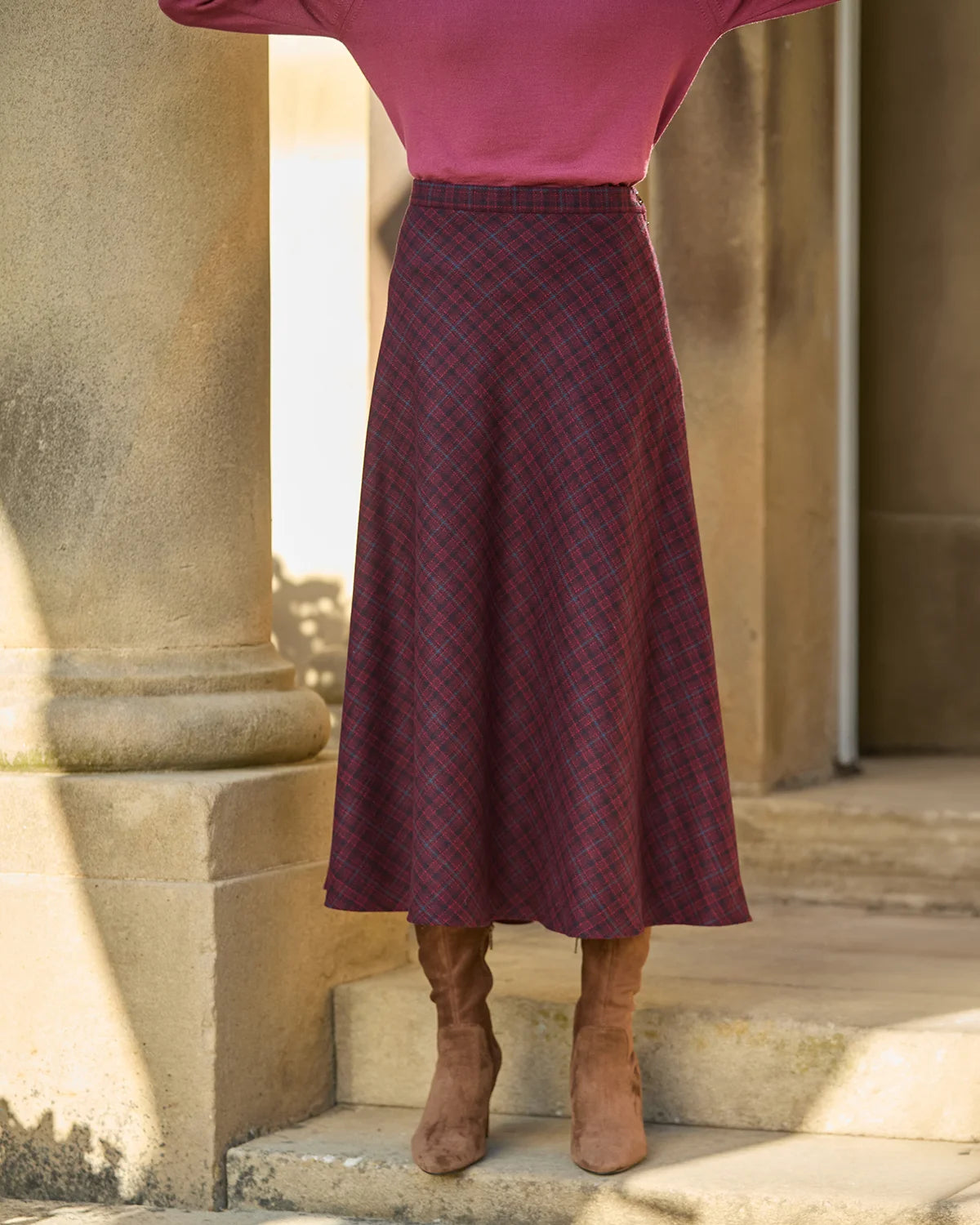 Macie Lined Checked Wool Mix  A Line Skirt