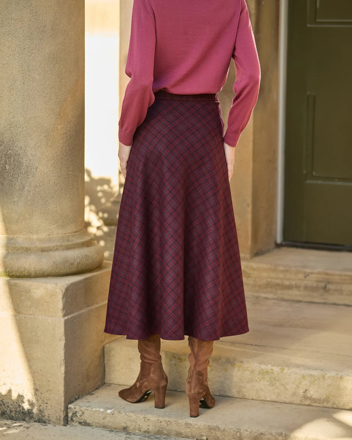 Macie Lined Checked Wool Mix  A Line Skirt