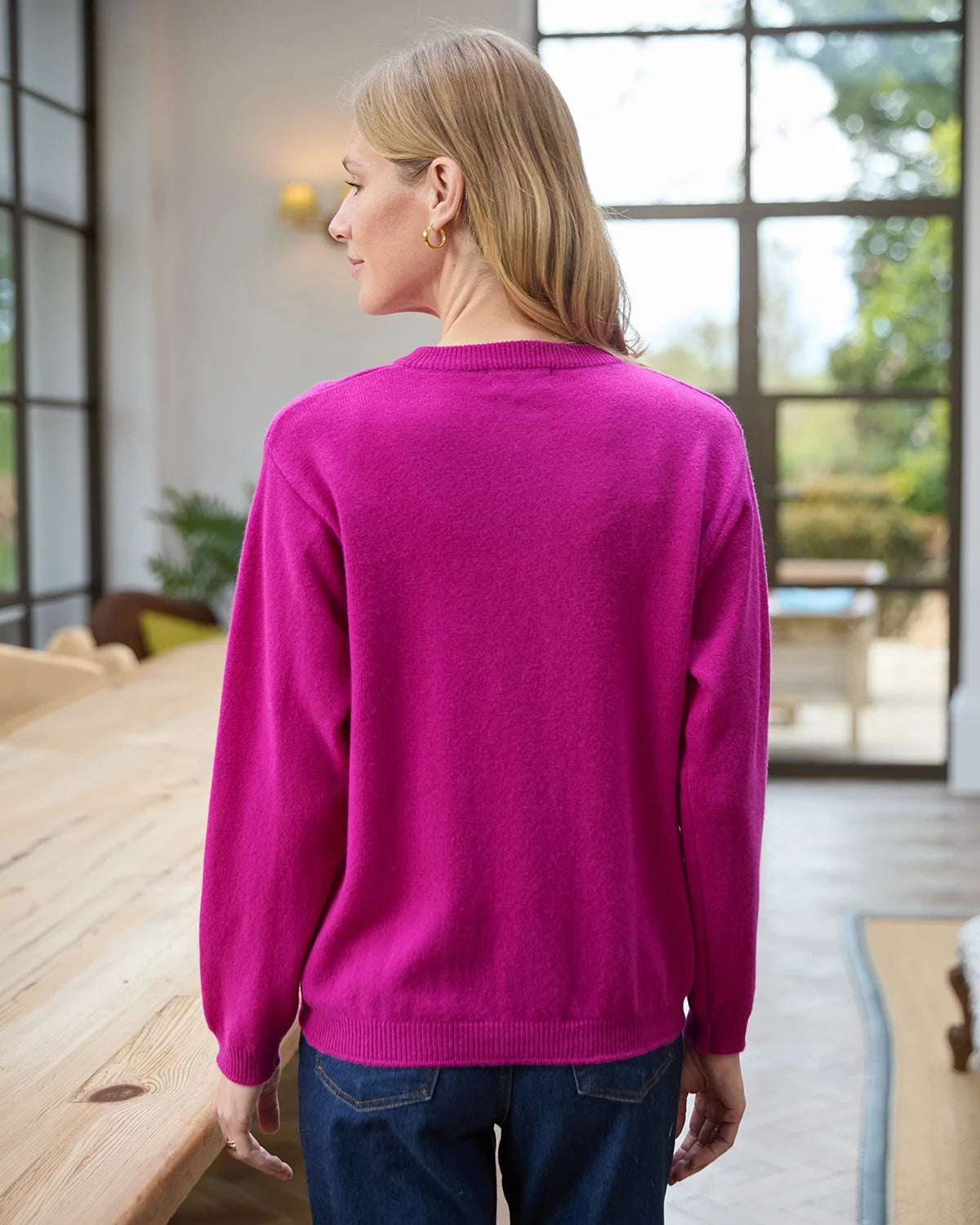 Lambswool Cable Cardigan - Magenta