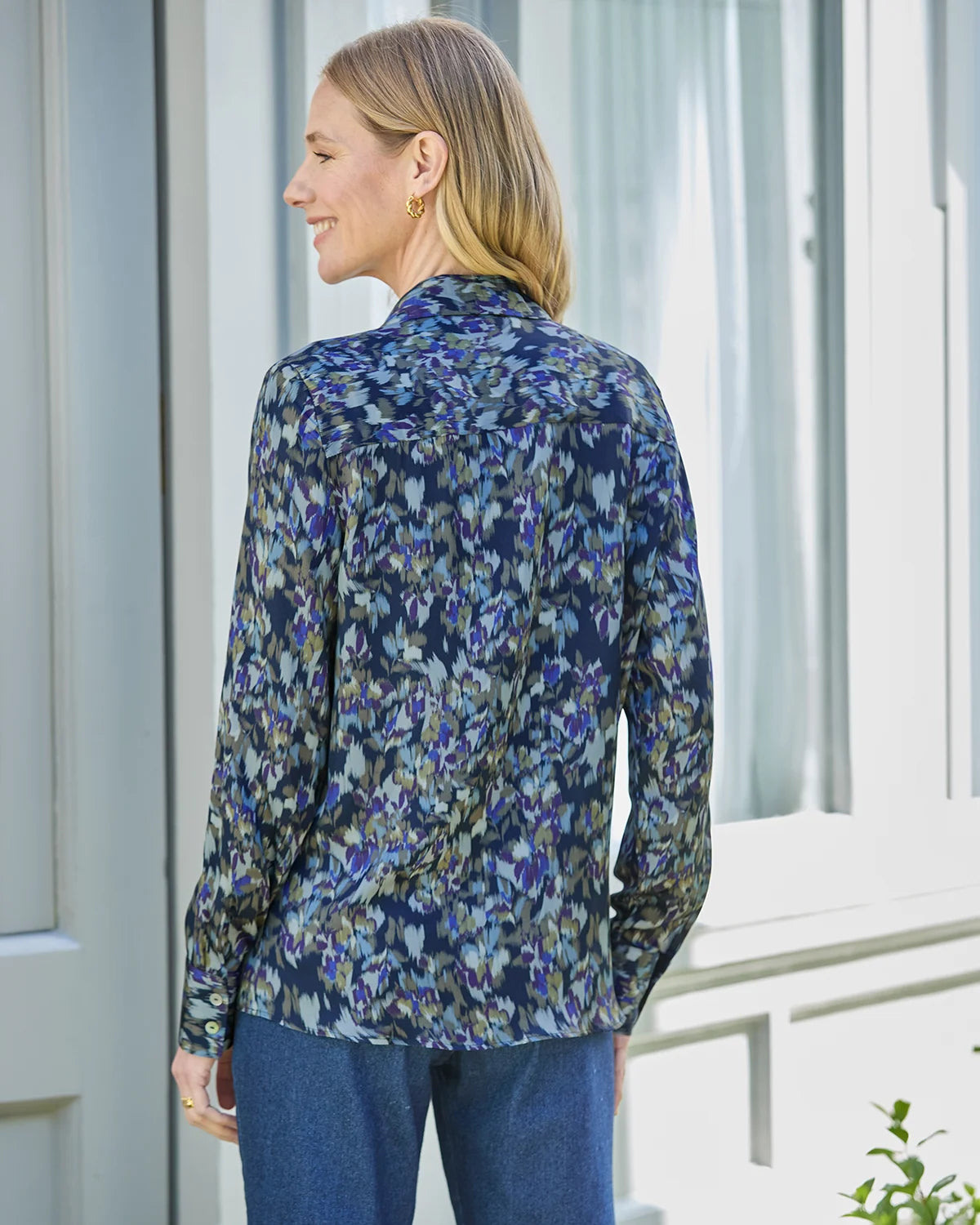 Marina Patterned ViscoseLong Sleeve Blouse