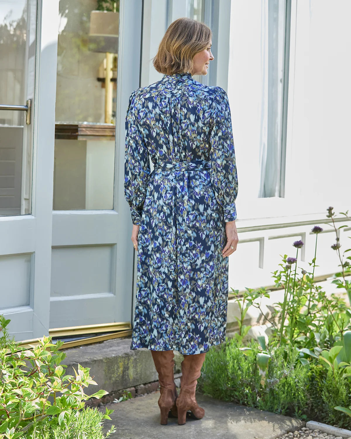 Marina Patterned Viscose Long Sleeve Shirt Dress