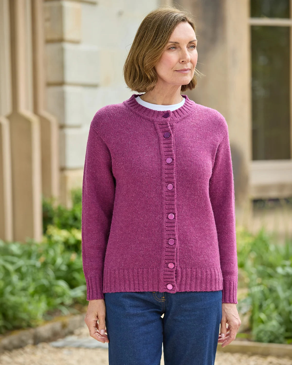 Ladies’ Pure Shetland Wool Cardigan – Mulberry
