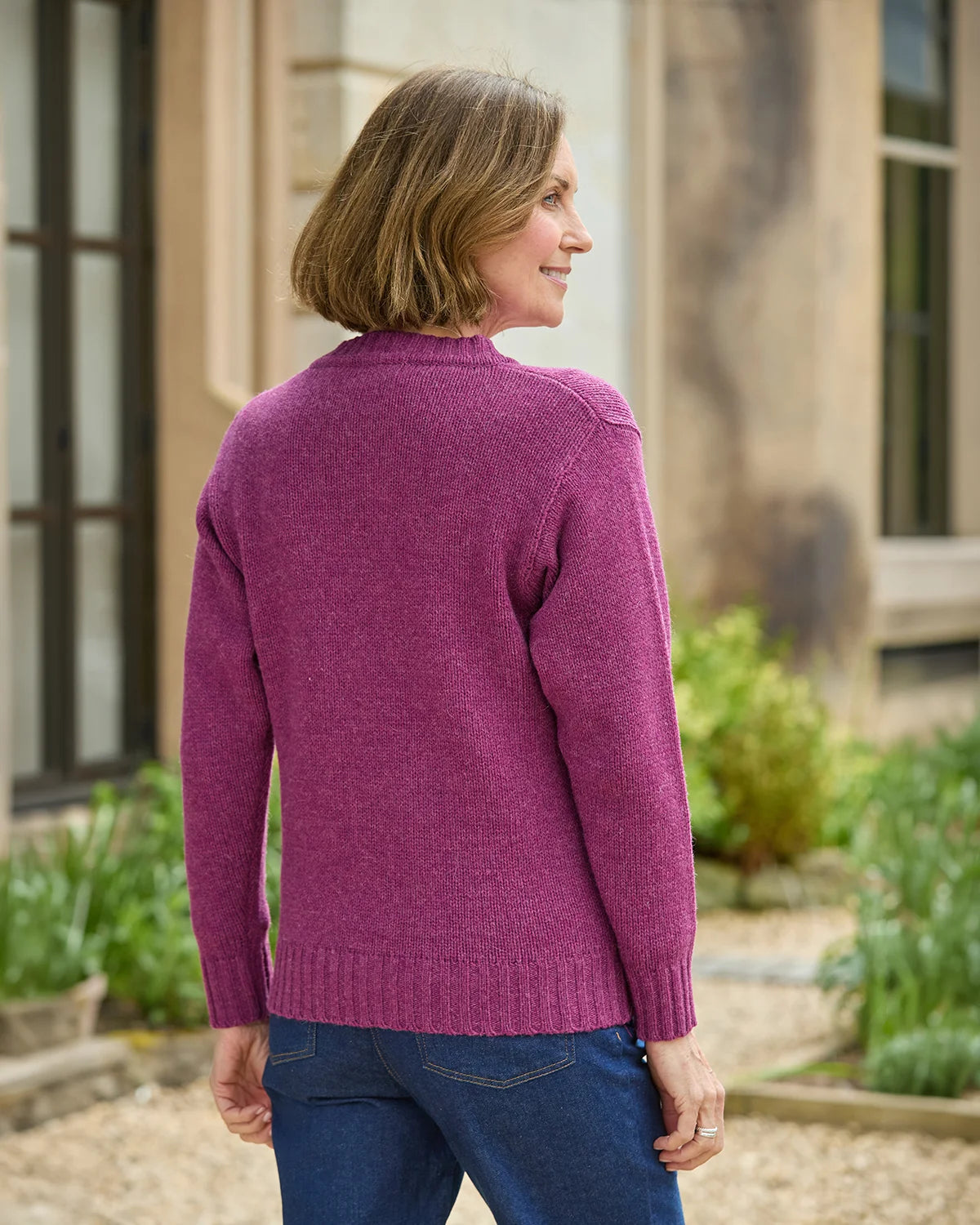 Ladies’ Pure Shetland Wool Cardigan – Mulberry