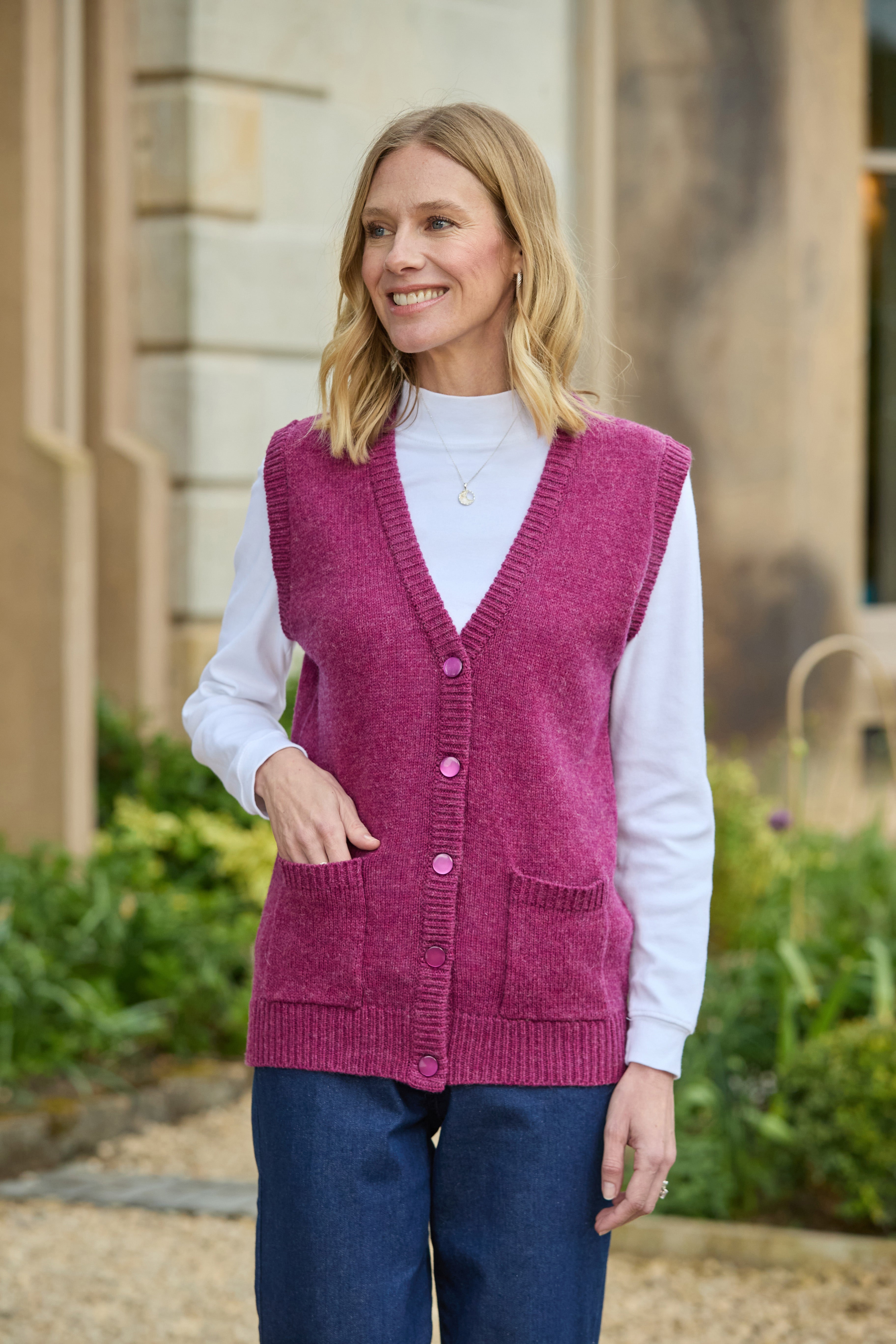 Ladies’ Pure Shetland Wool Waistcoat – Mulberry