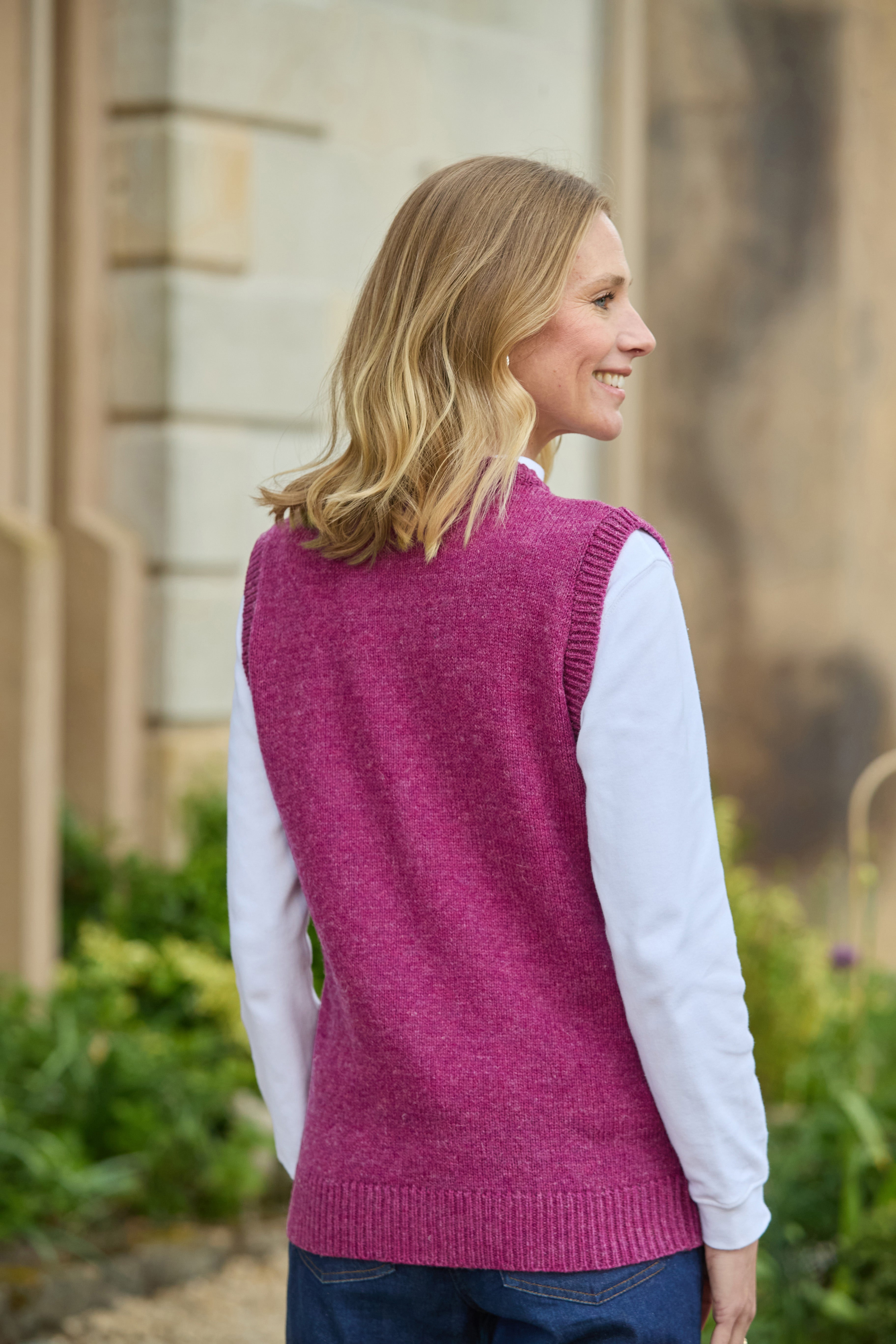 Ladies’ Pure Shetland Wool Waistcoat – Mulberry