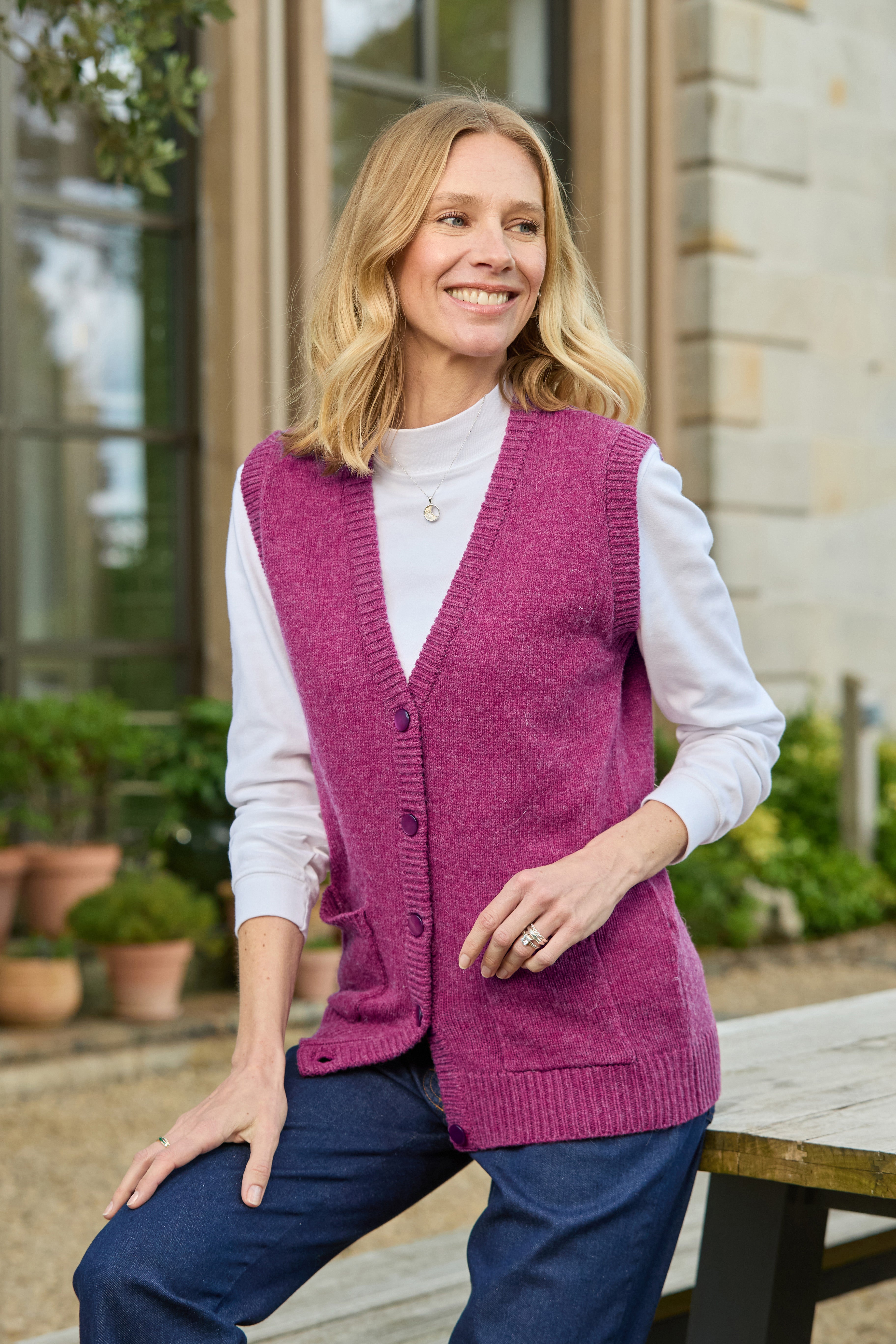 Ladies’ Pure Shetland Wool Waistcoat – Mulberry