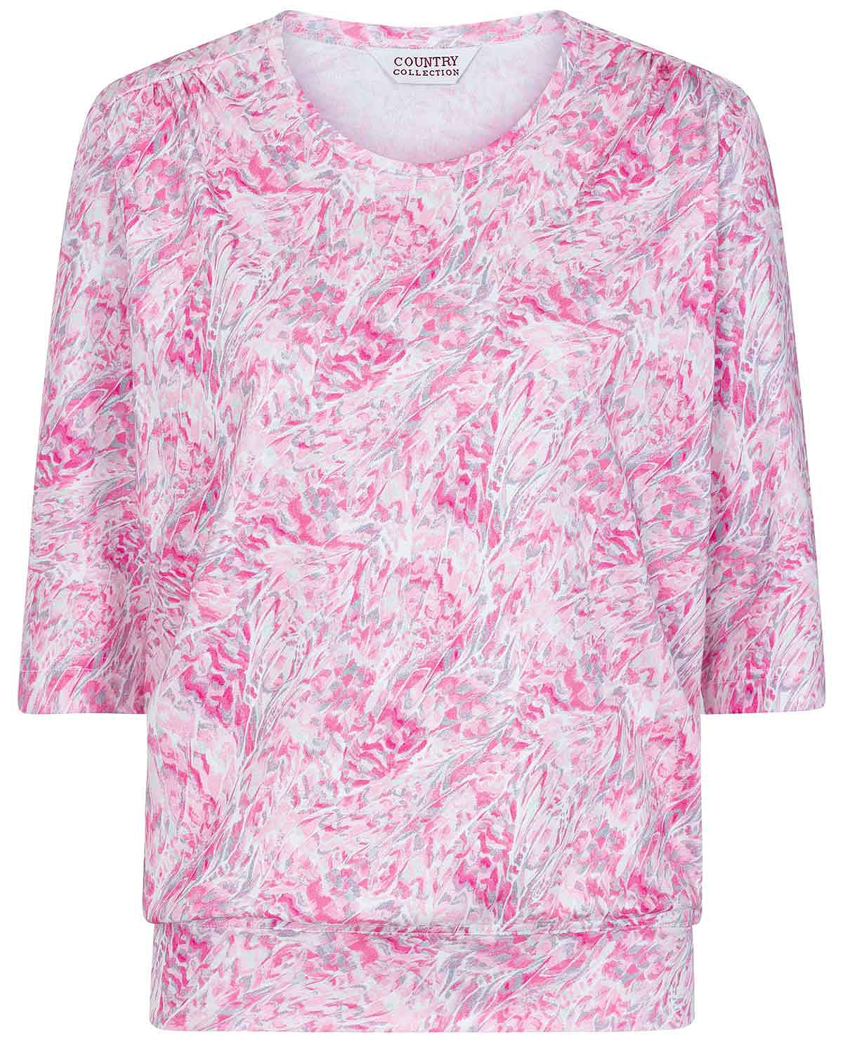 Nell Patterned Pure Cotton 3/4 Sleeve Blouson Top - Image 3 - Country Collection