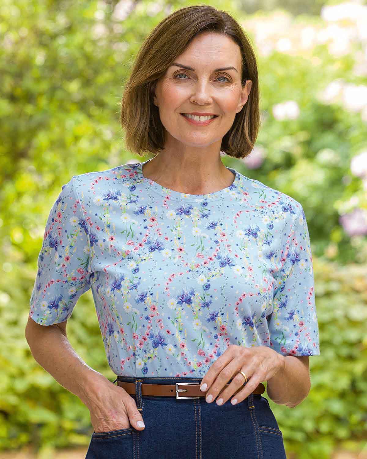Lillie Floral Short Sleeve Cotton Leisure Top - Country Collection