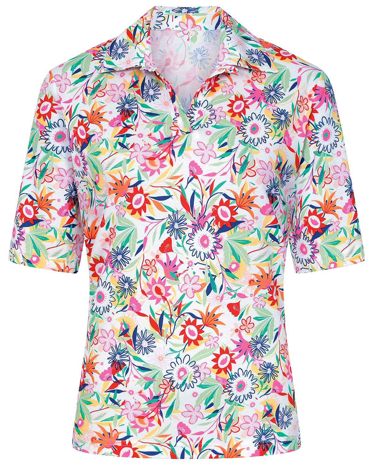 Thea Floral Cotton Short Sleeved Polo Top - Image 3 - Country Collection