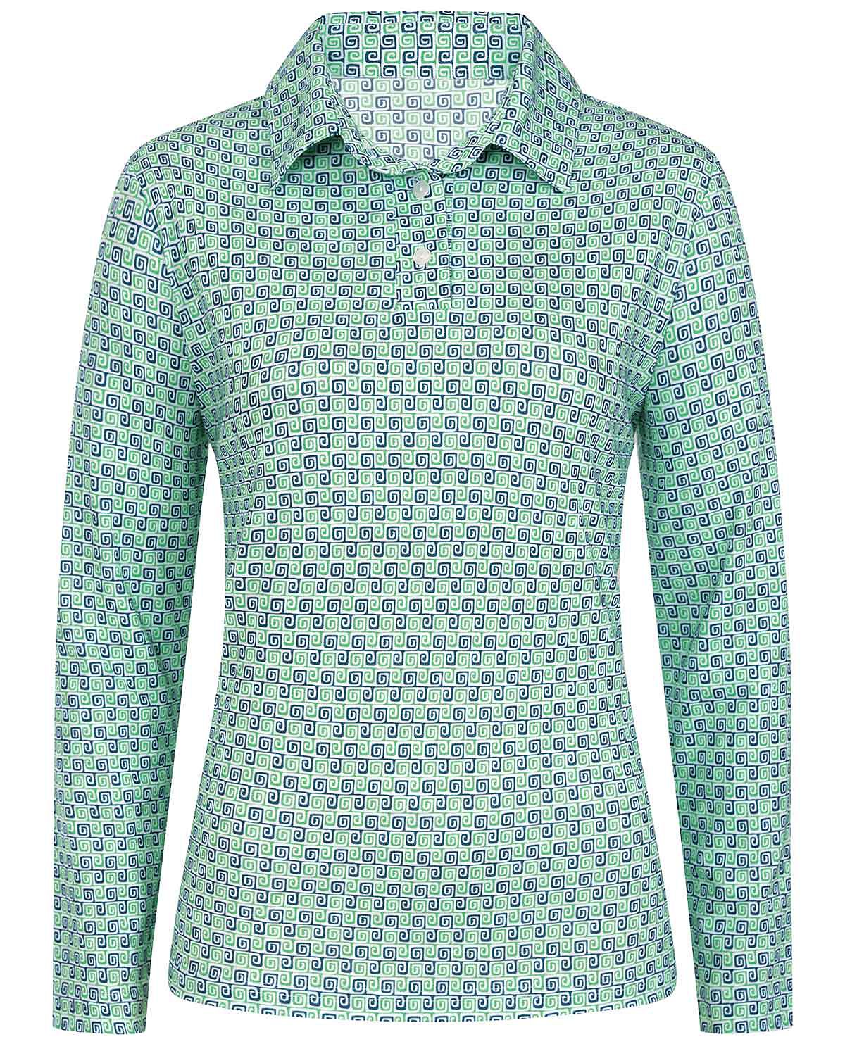 Olive Patterned Cotton Long Sleeve Polo Top - Image 3 - Country Collection