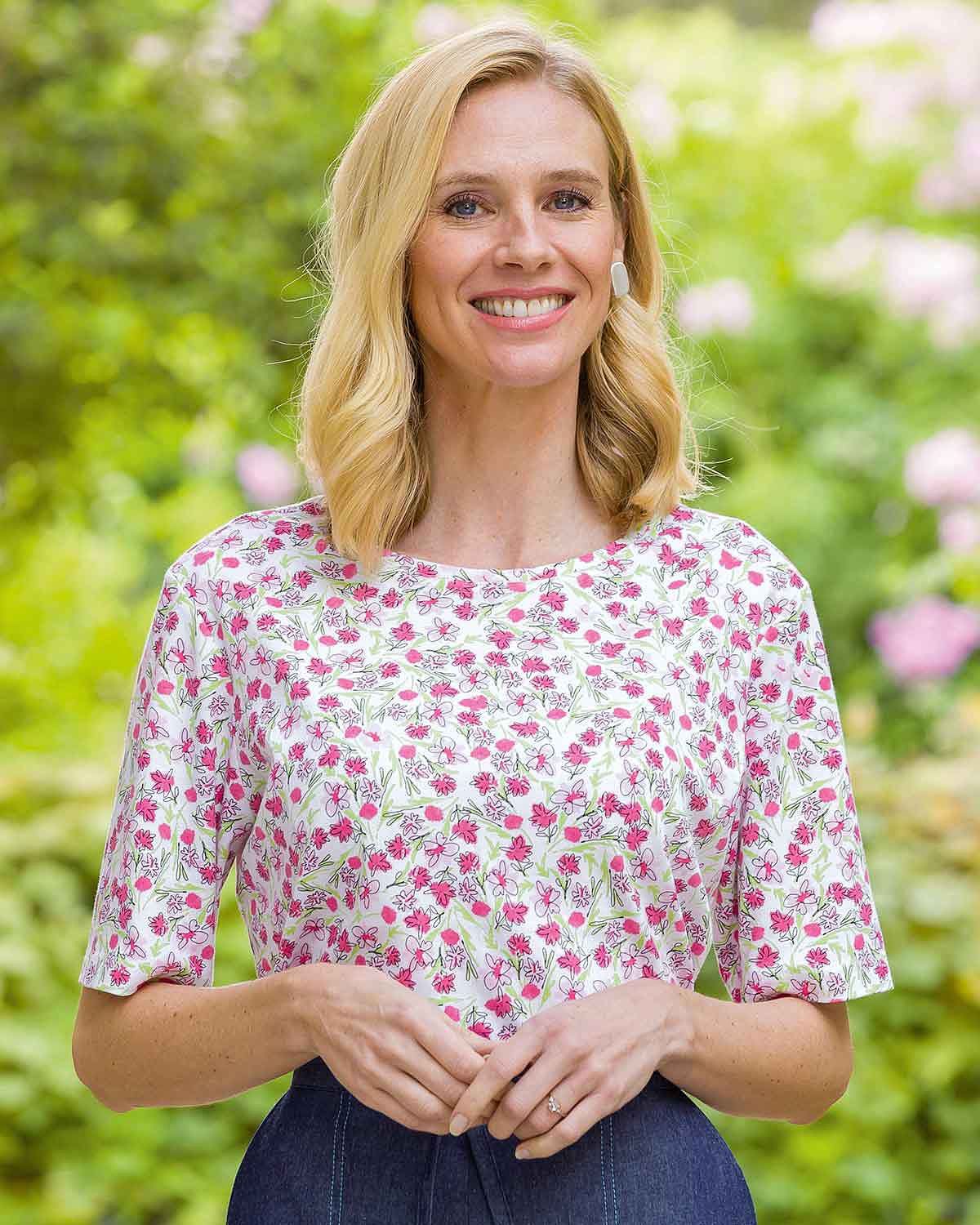 Violet Floral Short Sleeve Cotton Leisure Top - Image 2 - Country Collection