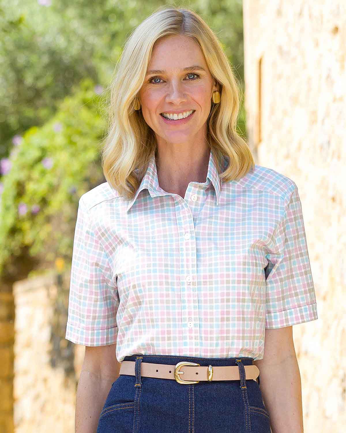 Tamsin Checked Pure Cotton Short Sleeve Blouse - Image 2 - Country Collection