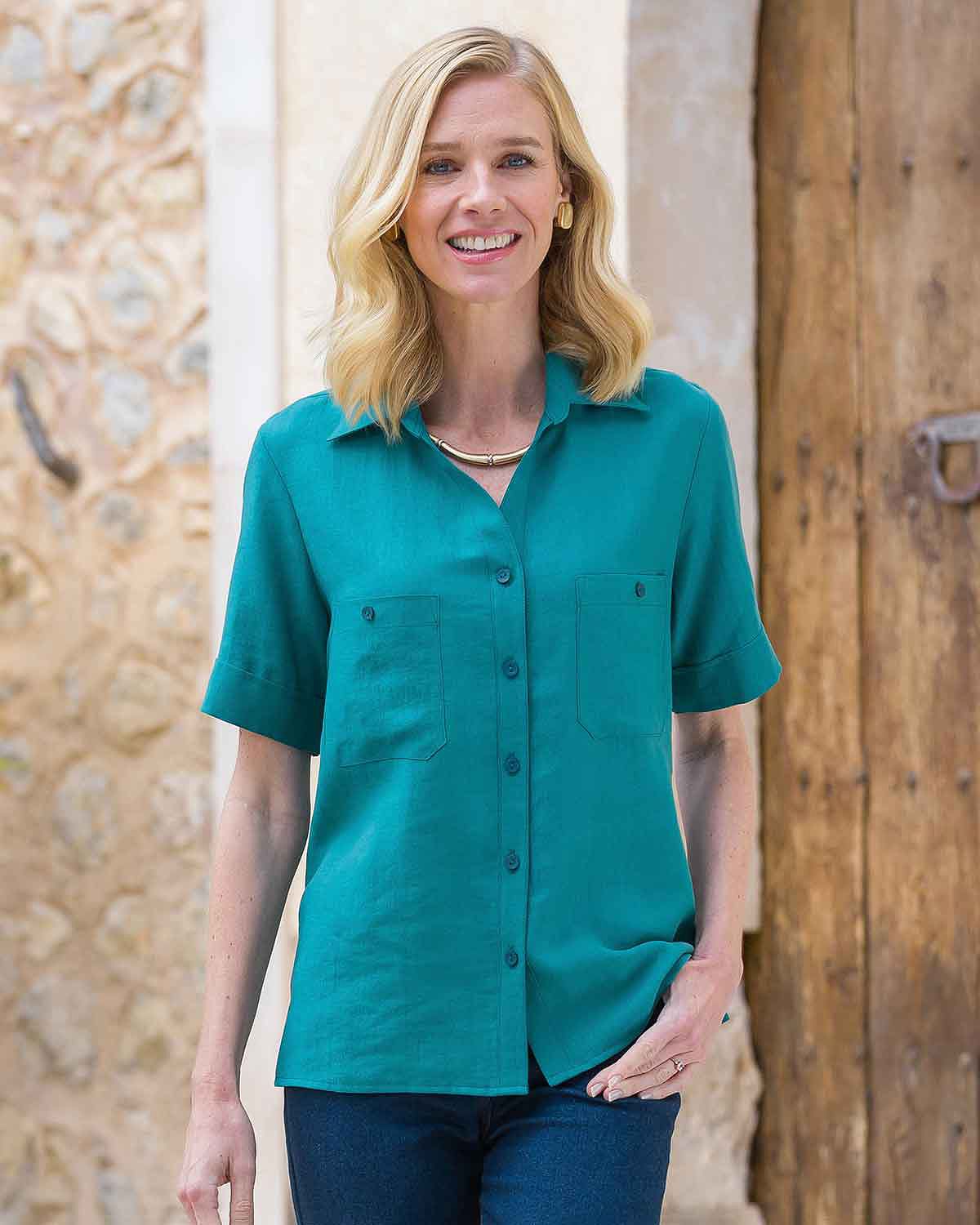 Olympia Poly Mix Short Sleeve Blouse - Country Collection