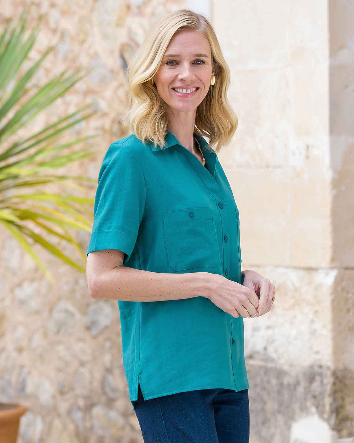 Olympia Poly Mix Short Sleeve Blouse - Image 2 - Country Collection