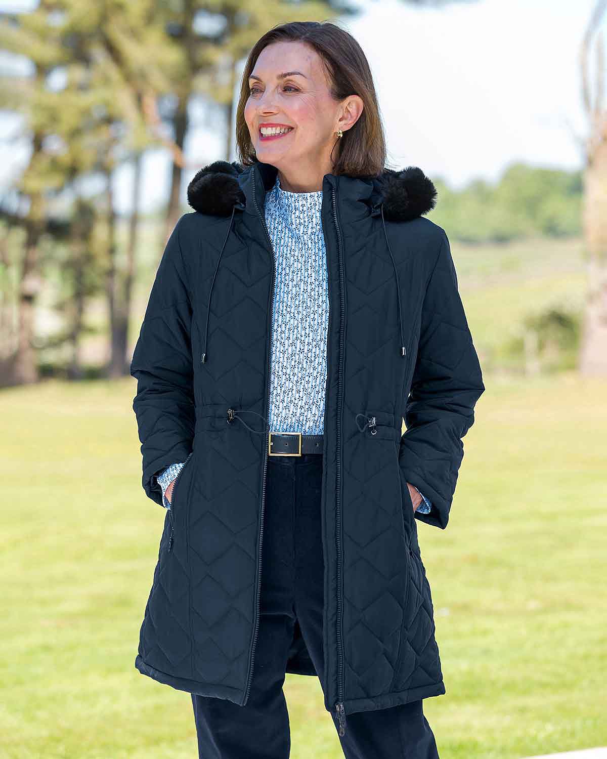 Selma Navy Showerproof Coat - Country Collection