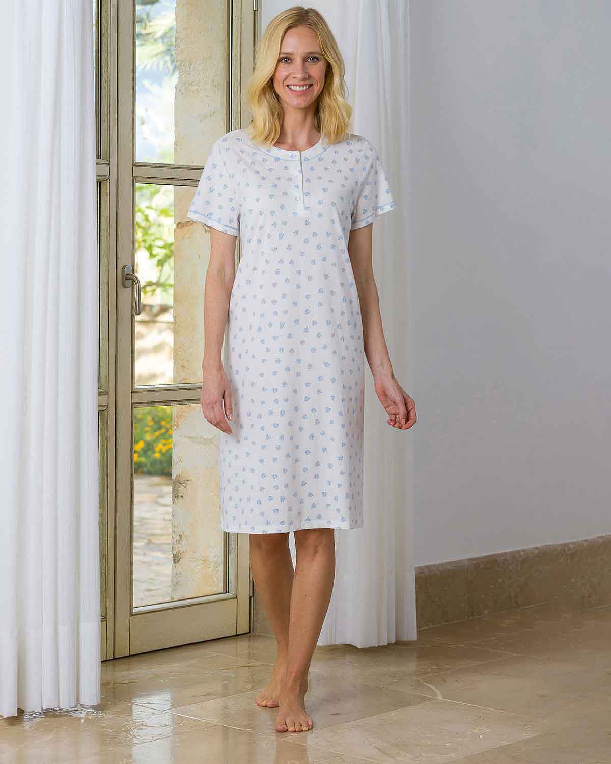 Slenderella Louise Patterned Short Sleeve Cotton Nightdress - Country Collection