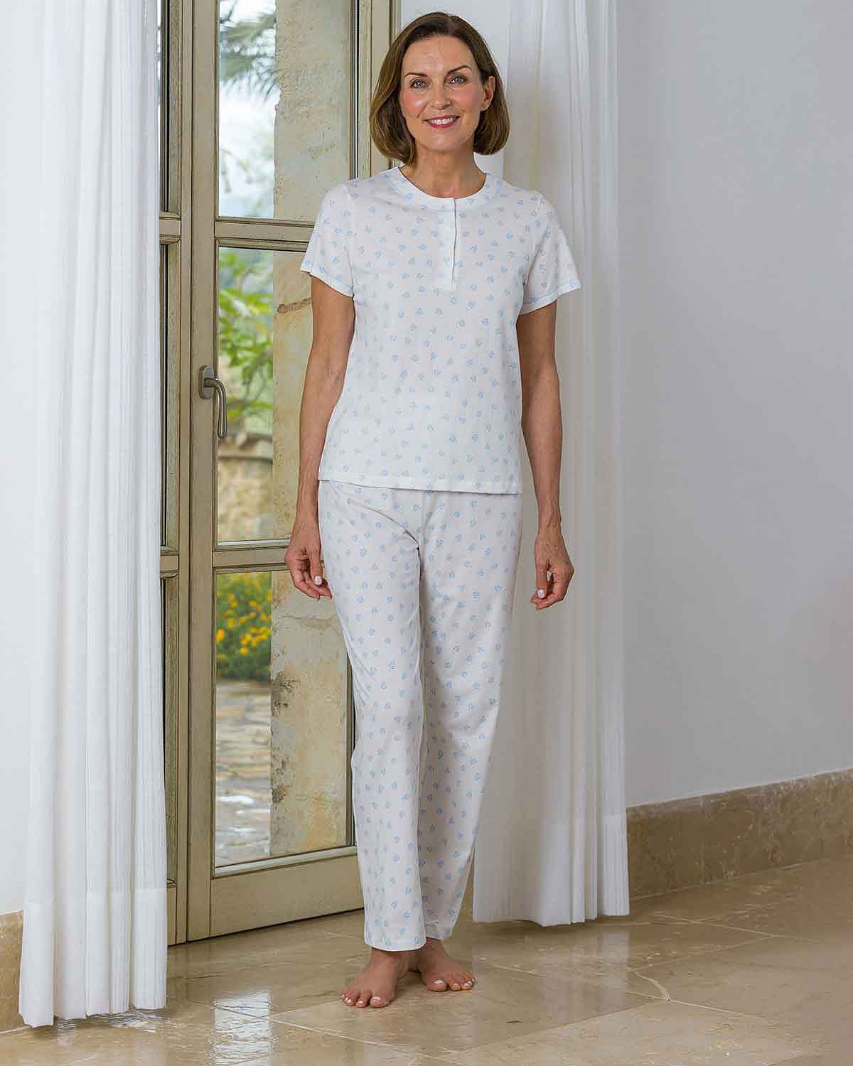 Slenderella Louise Patterned Short Sleeve Cotton Pyjamas - Country Collection