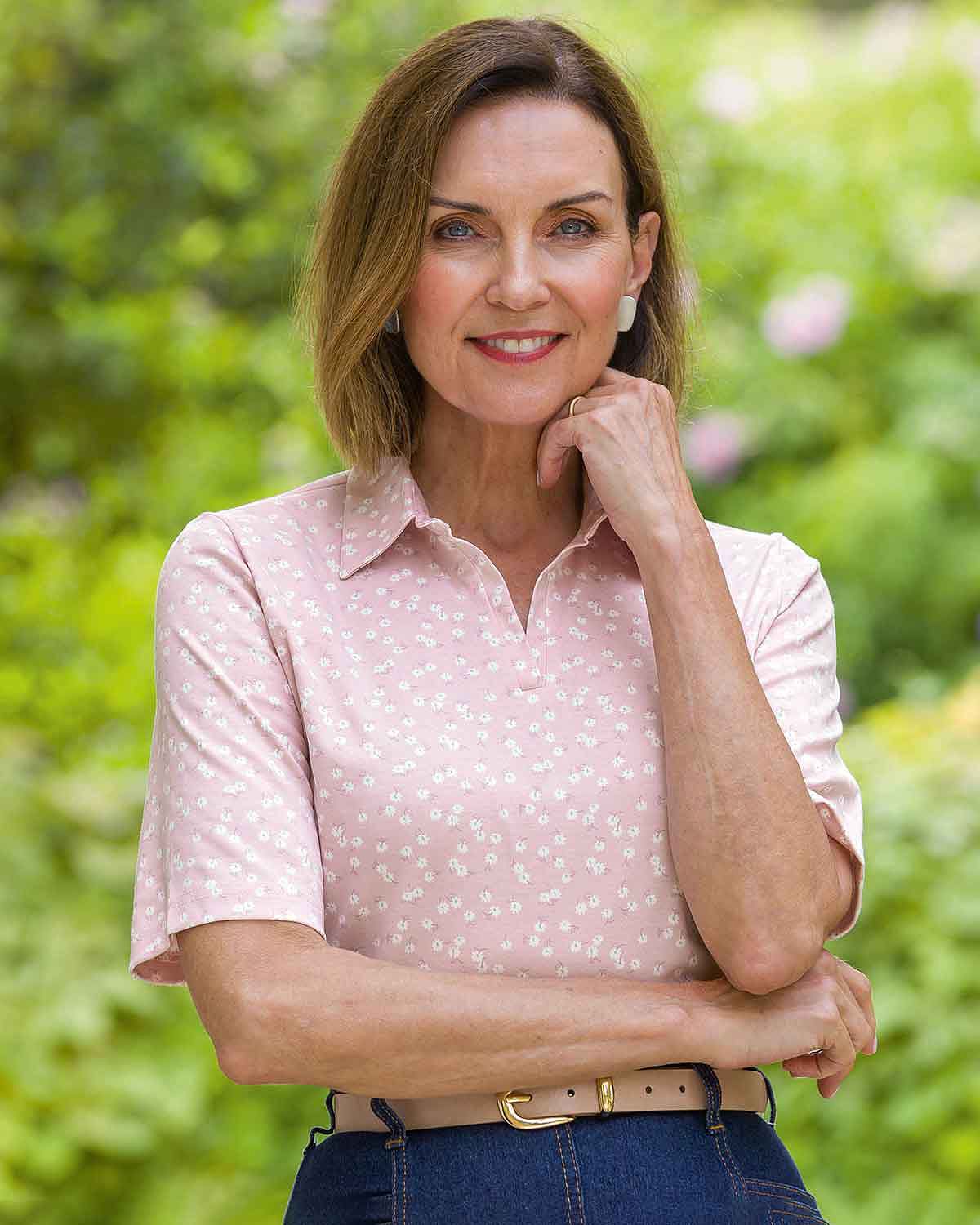 Alba Floral Cotton Short Sleeved Polo Top - Image 2 - Country Collection