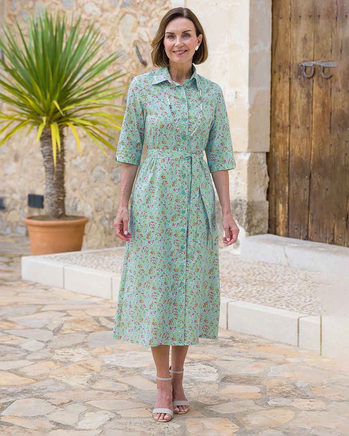 Sharon Floral Pure Cotton Short Sleeve Shirt Dress - Image 2 - Country Collection