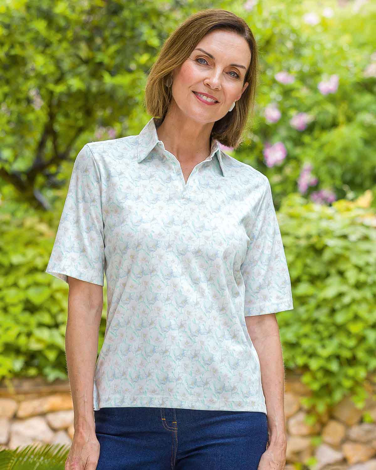 Beatrix Floral Cotton Short Sleeved Polo Top - Image 2 - Country Collection