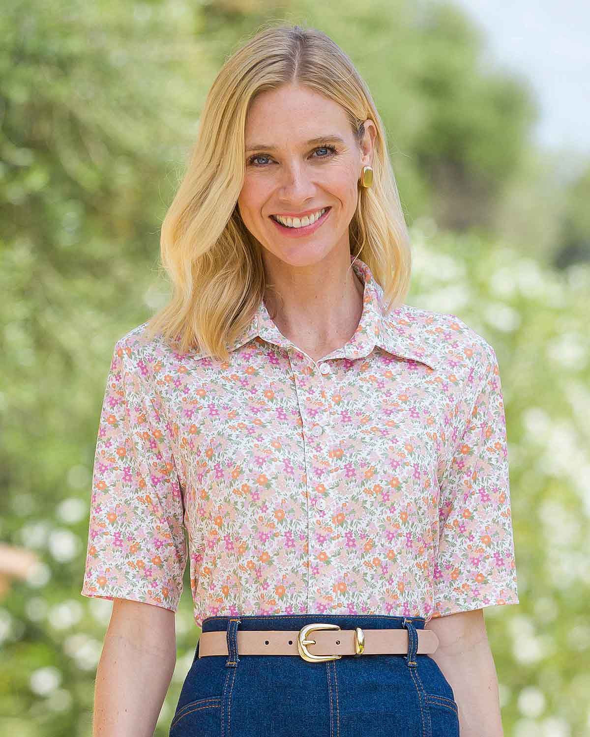 Honor Floral Polyester Short Sleeve Blouse - Image 2 - Country Collection