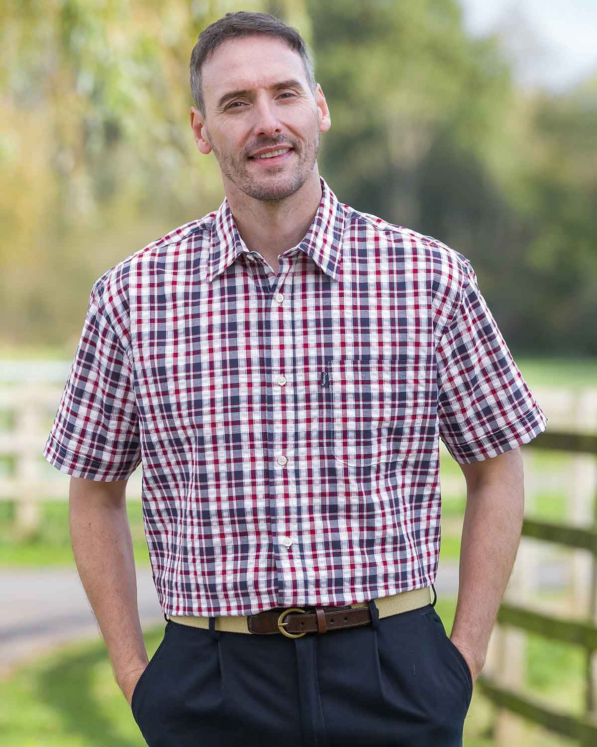 Mens Croyde Cotton Short Sleeve Cotton Seersucker Shirt - Image 2 - Country Collection