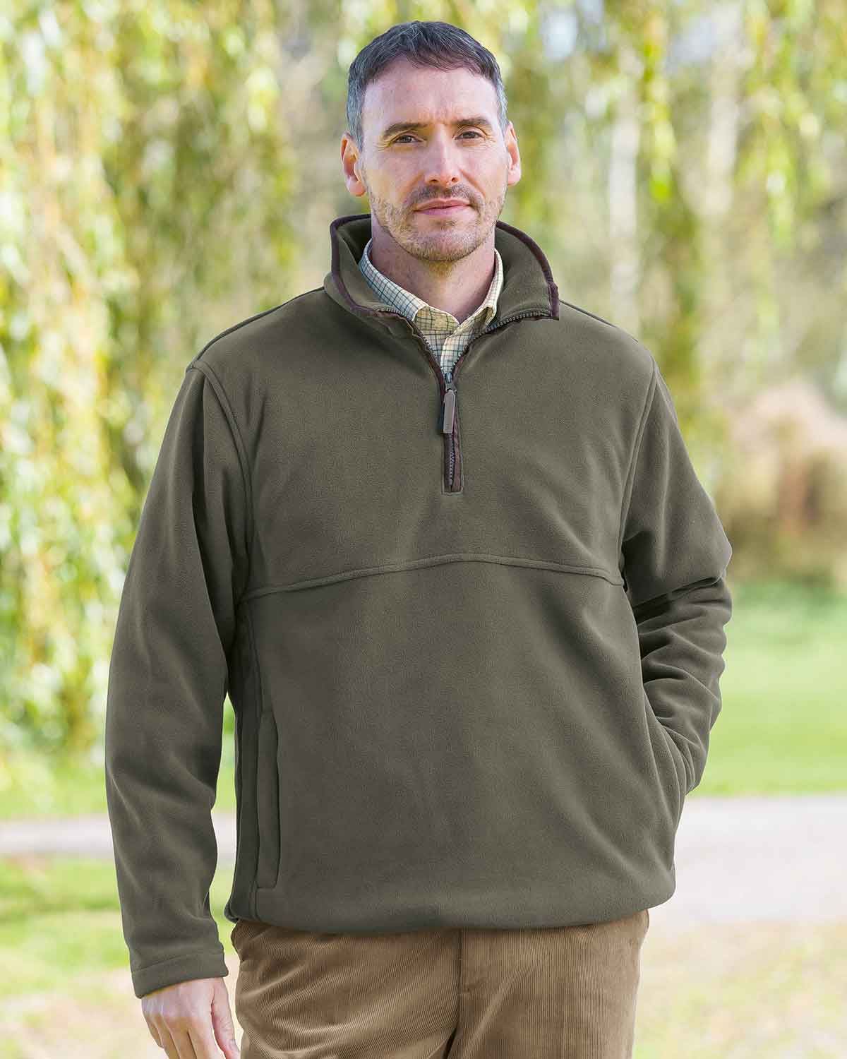 men's Oban Half Zip Overhead Olive Green Fleece - Country Collection