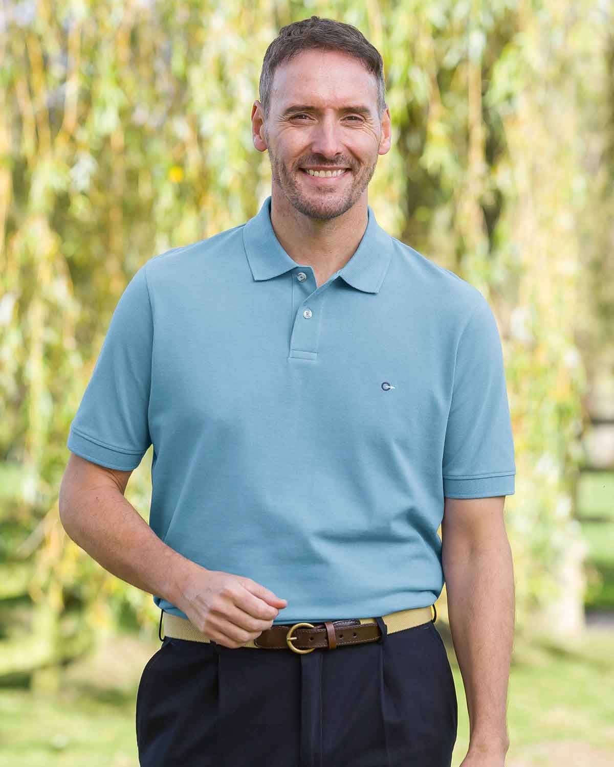Men's Short Sleeve Cotton Polo - Cornflower - Country Collection