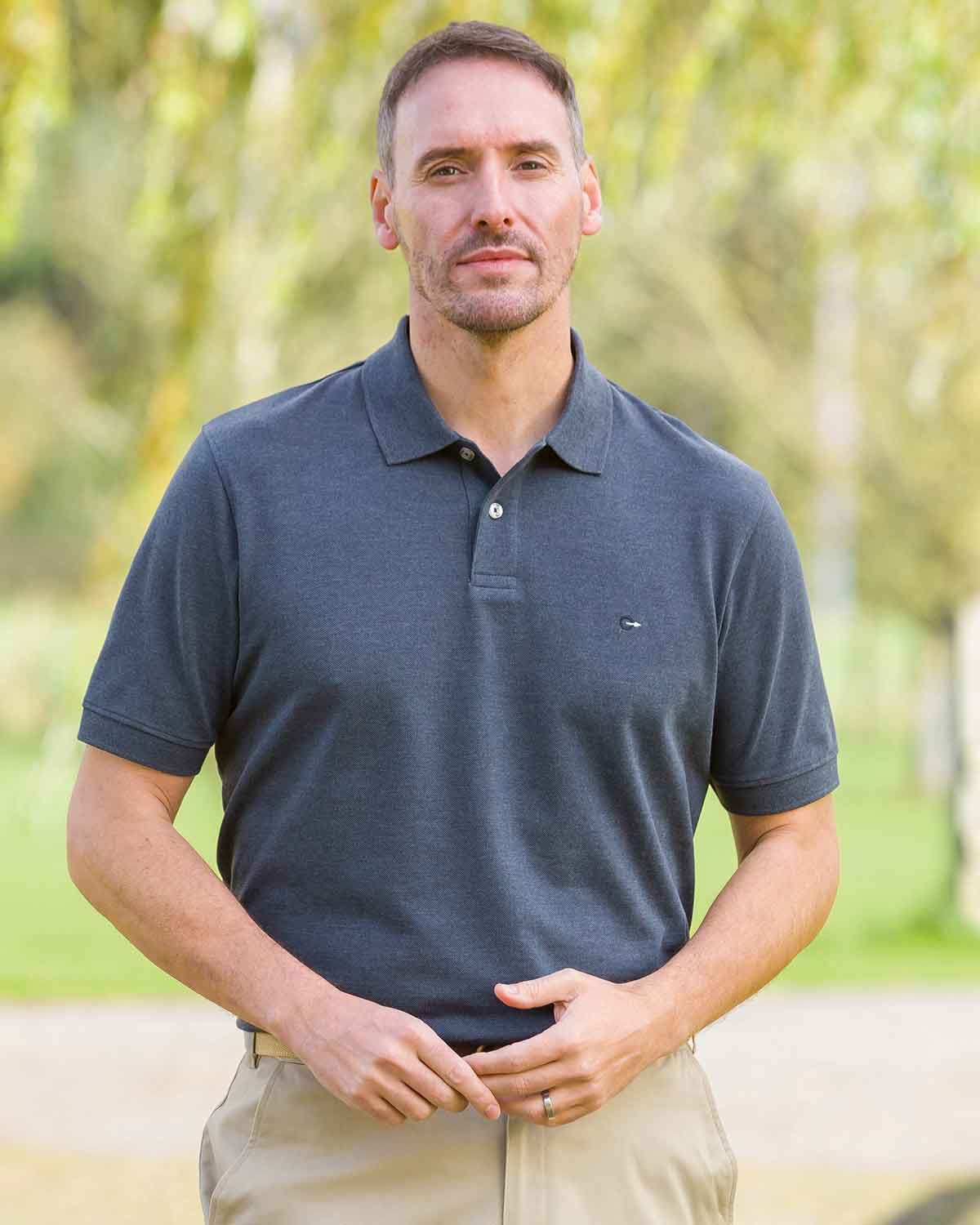 Men's Short Sleeve Cotton Polo - Denim - Country Collection