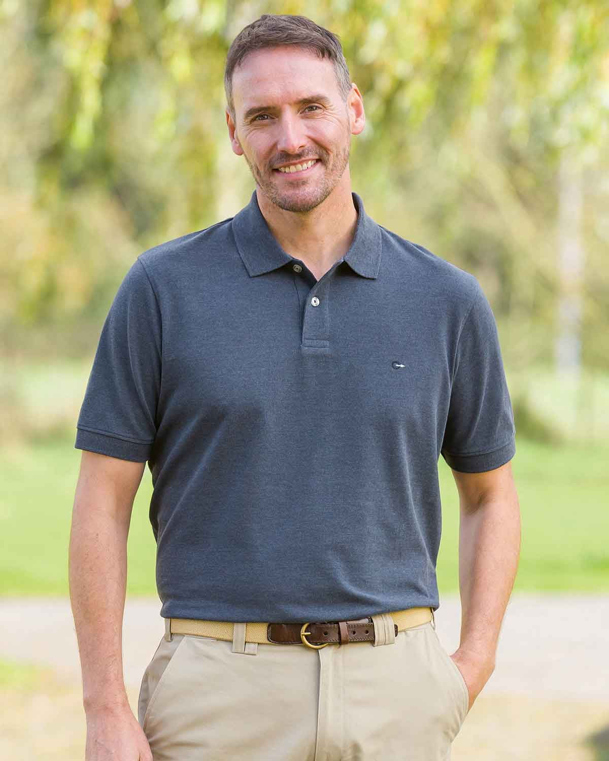 men's Short Sleeve Denim Blue Cotton Polo - Image 2 - Country Collection