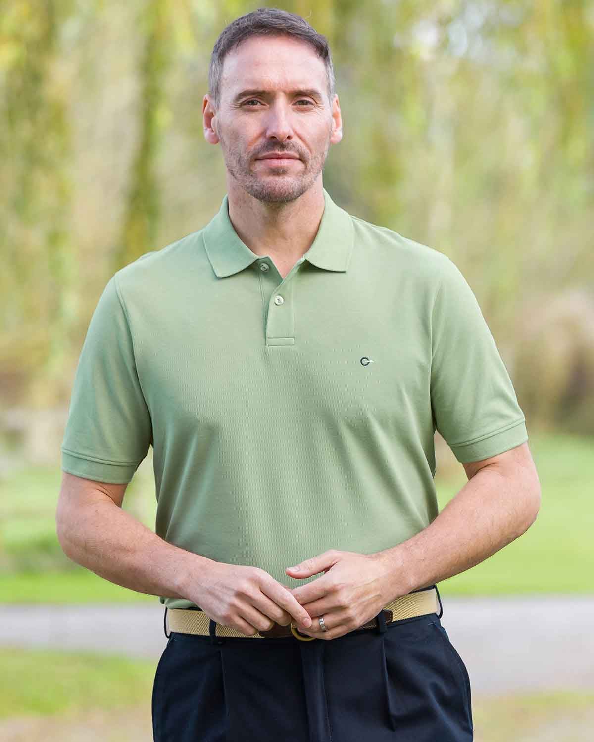 men's Short Sleeve Pistachio Green Cotton Polo - Image 2 - Country Collection