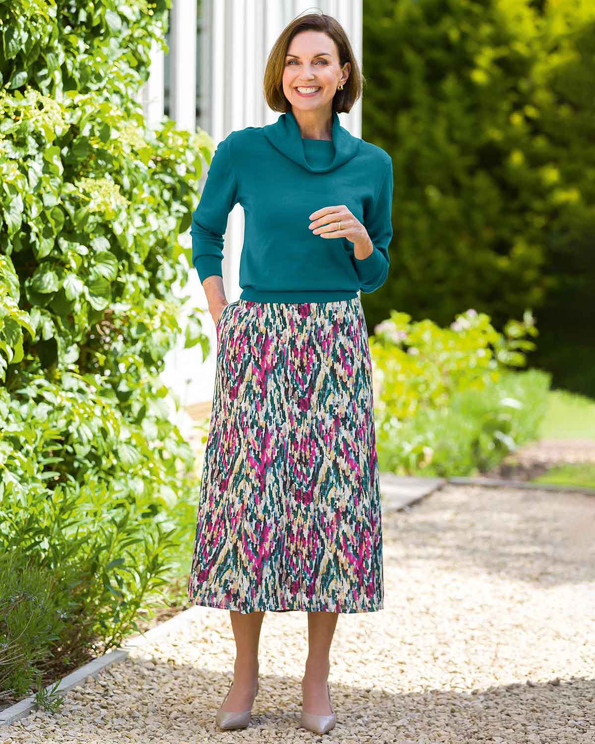 Janelle A Line Patterned Viscose Lined Skirt - Image 3 - Country Collection
