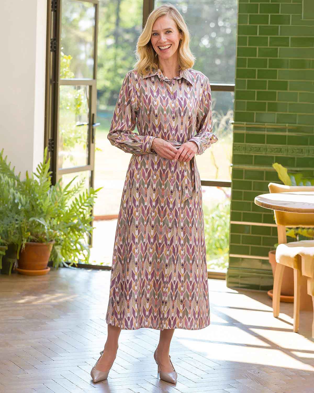 Olivia Patterned TENCEL™ Long Sleeve Shirt Dress - Country Collection