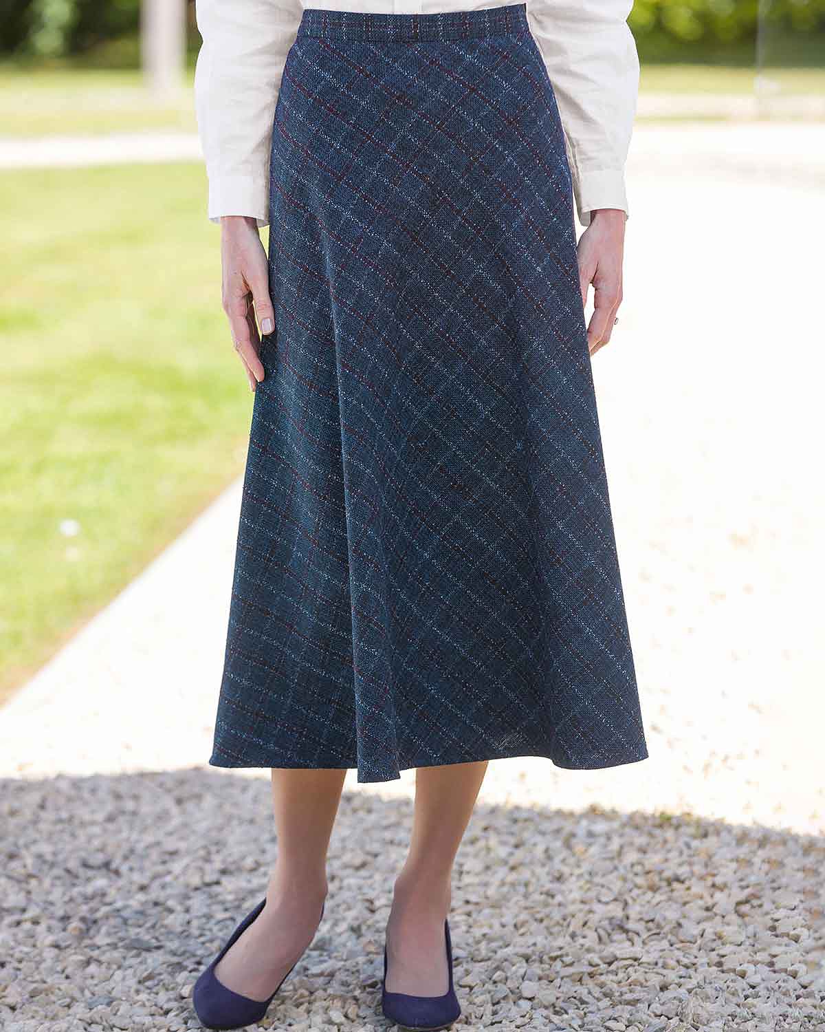 Hadley Checked Poly Mix Lined A Line Skirt - Country Collection