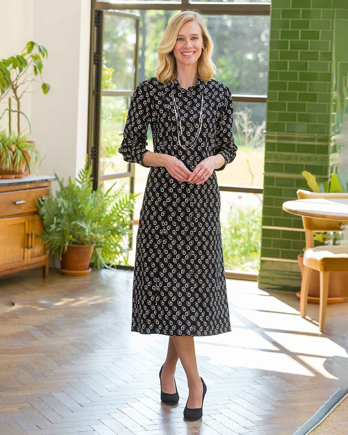 Karina Patterned Cotton Babycord Long Sleeve Shirt Dress - Country Collection