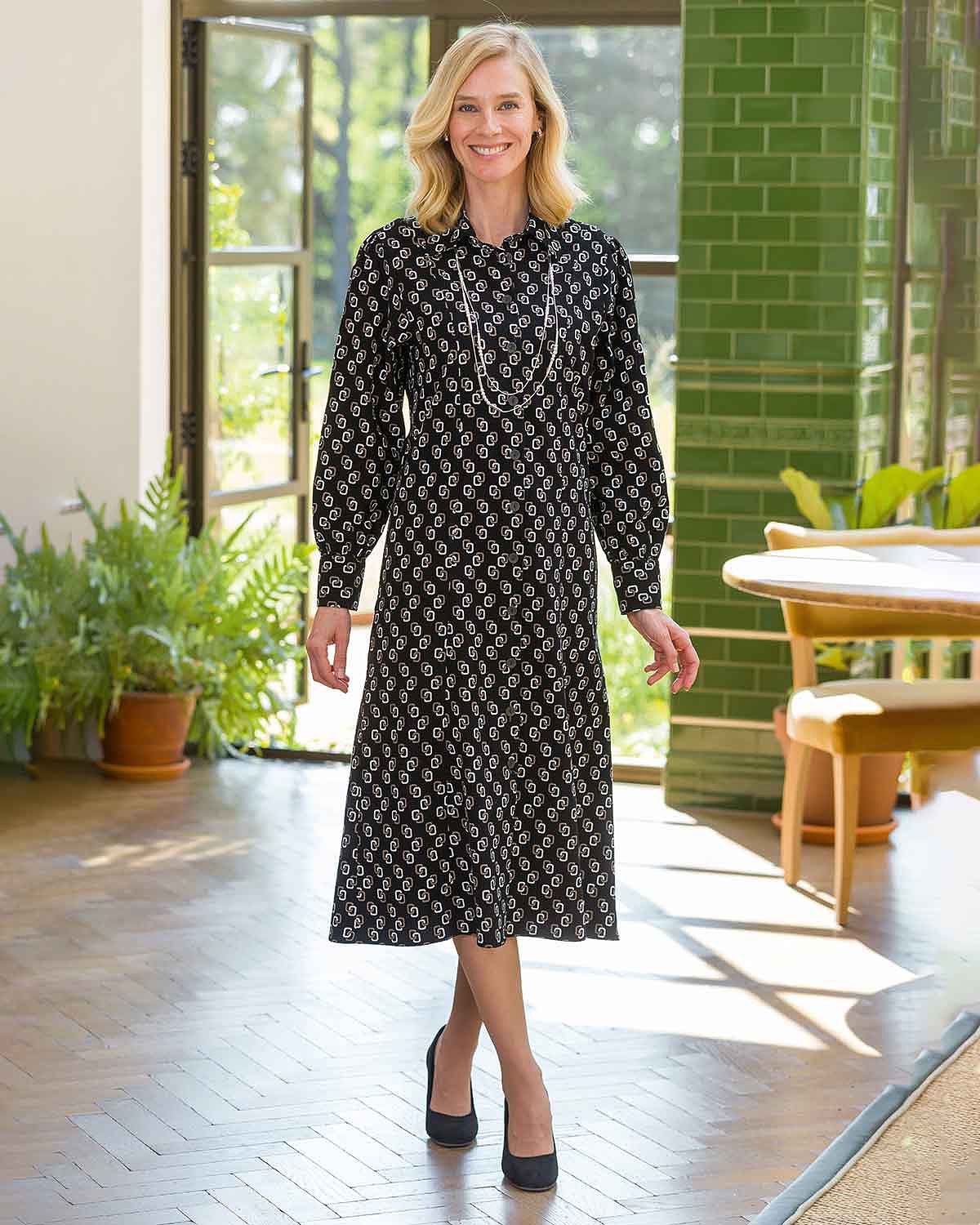 Karina Patterned Cotton Babycord Long Sleeve Shirt Dress - Image 2 - Country Collection