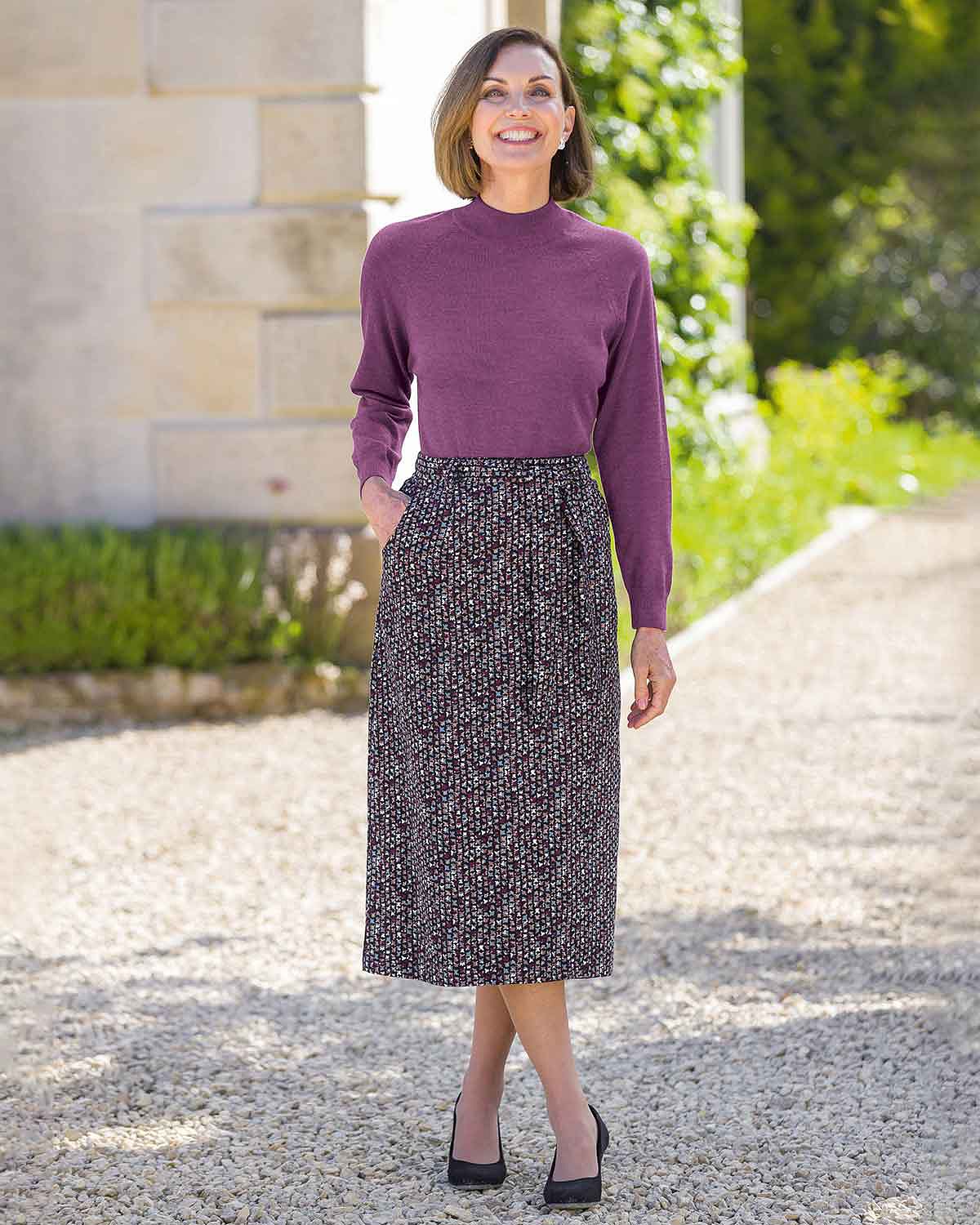 Joanna Patterned Cotton Babycord Lined A Line Skirt - Image 3 - Country Collection