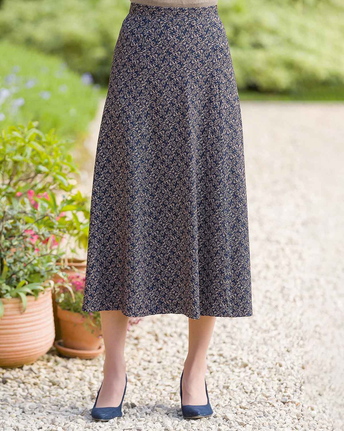 Brianna Patterned Viscose A Line Lined Skirt - Country Collection