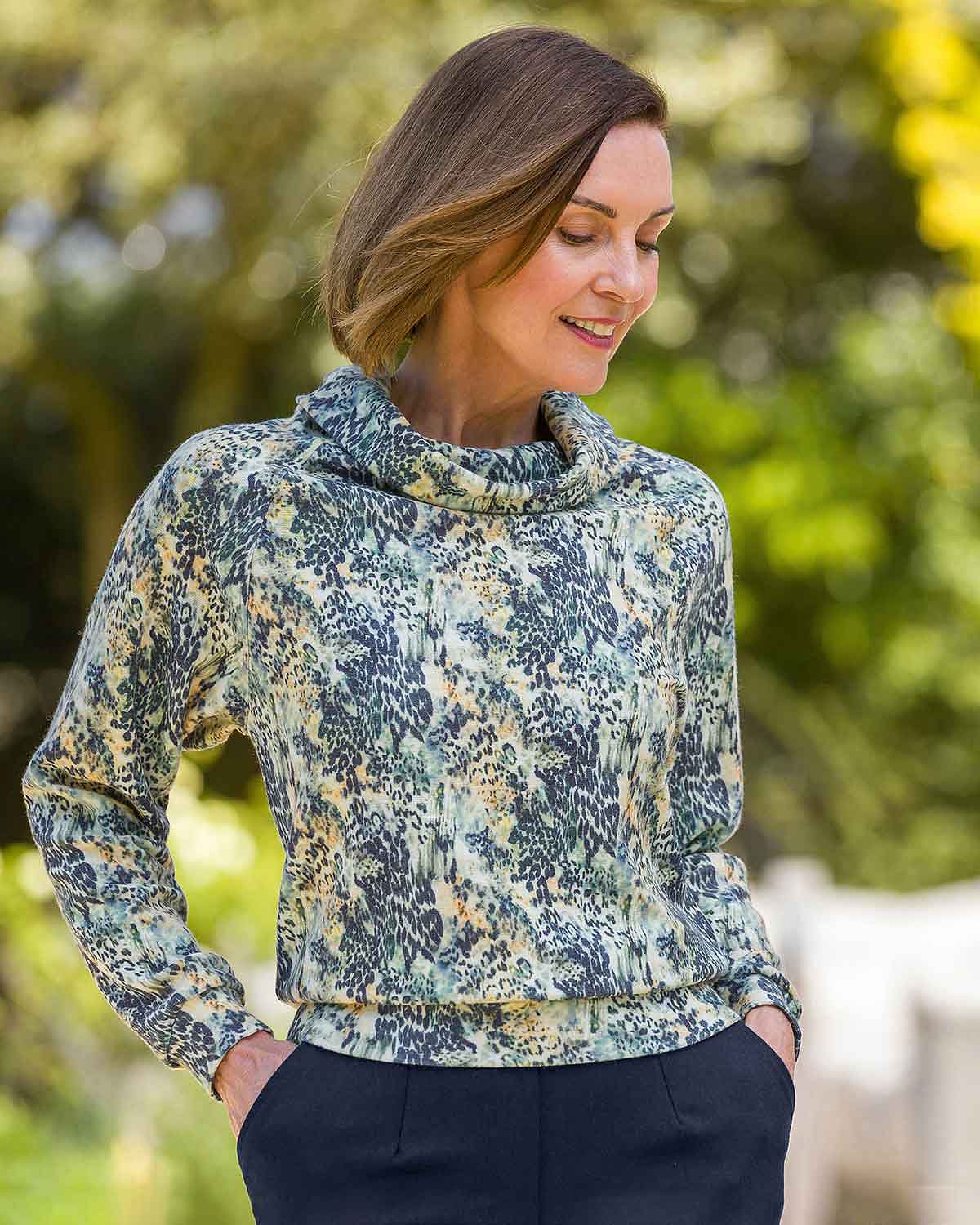 Babette Patterned Cowl Neck Leisure Top - Country Collection