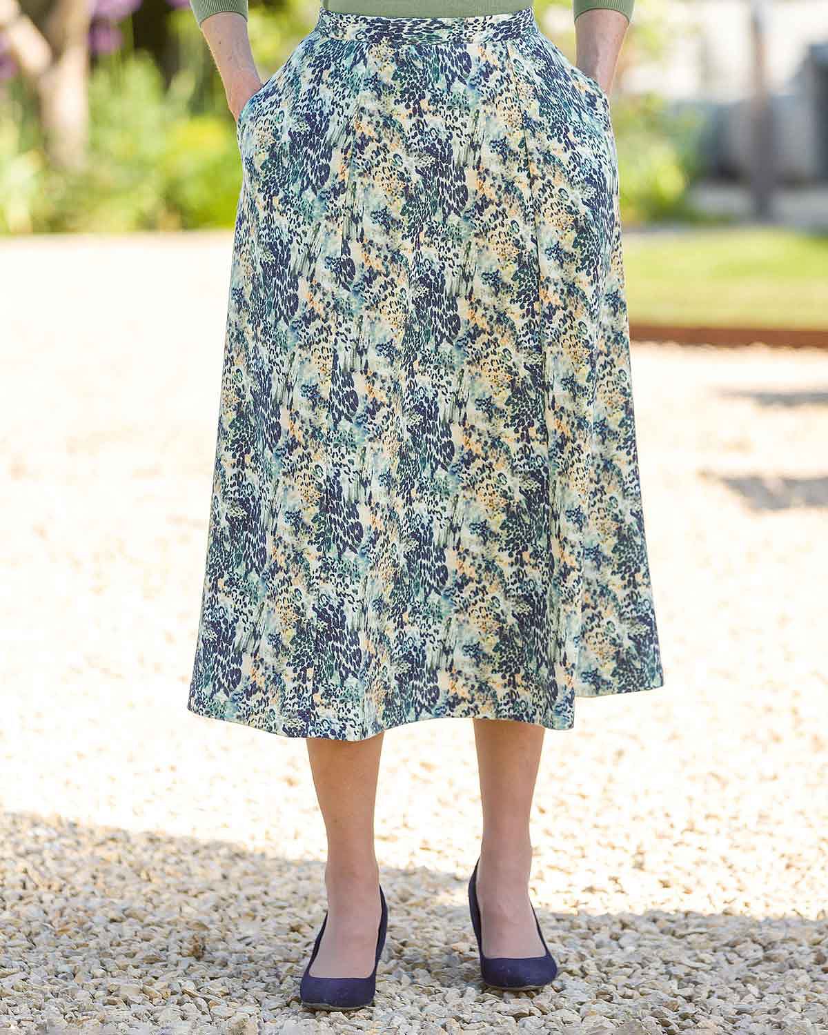Babette Patterned Poly Mix A Line Lined Skirt - Country Collection
